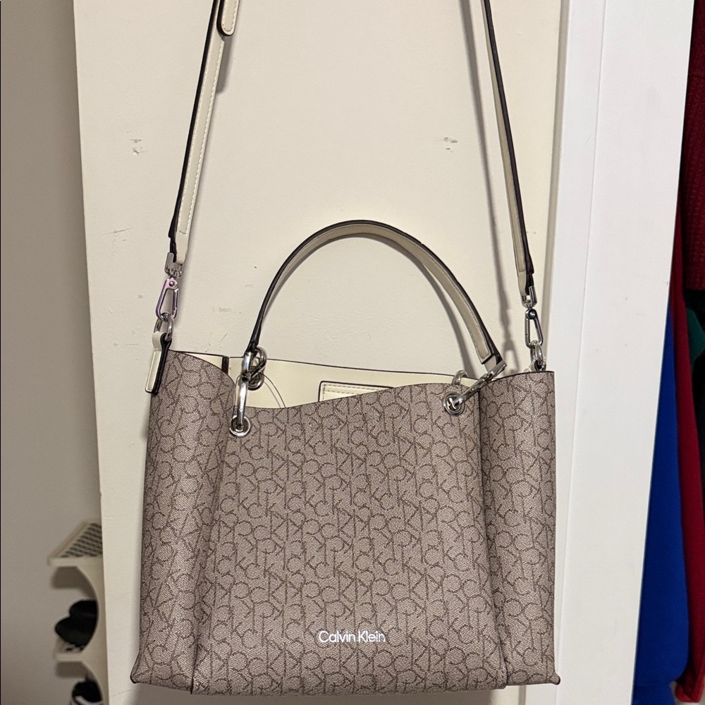 Calvin Klein Beige Monogram Shoulder Bag
